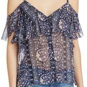 NWT Paige 100% Silk Blue Henna Top Size M